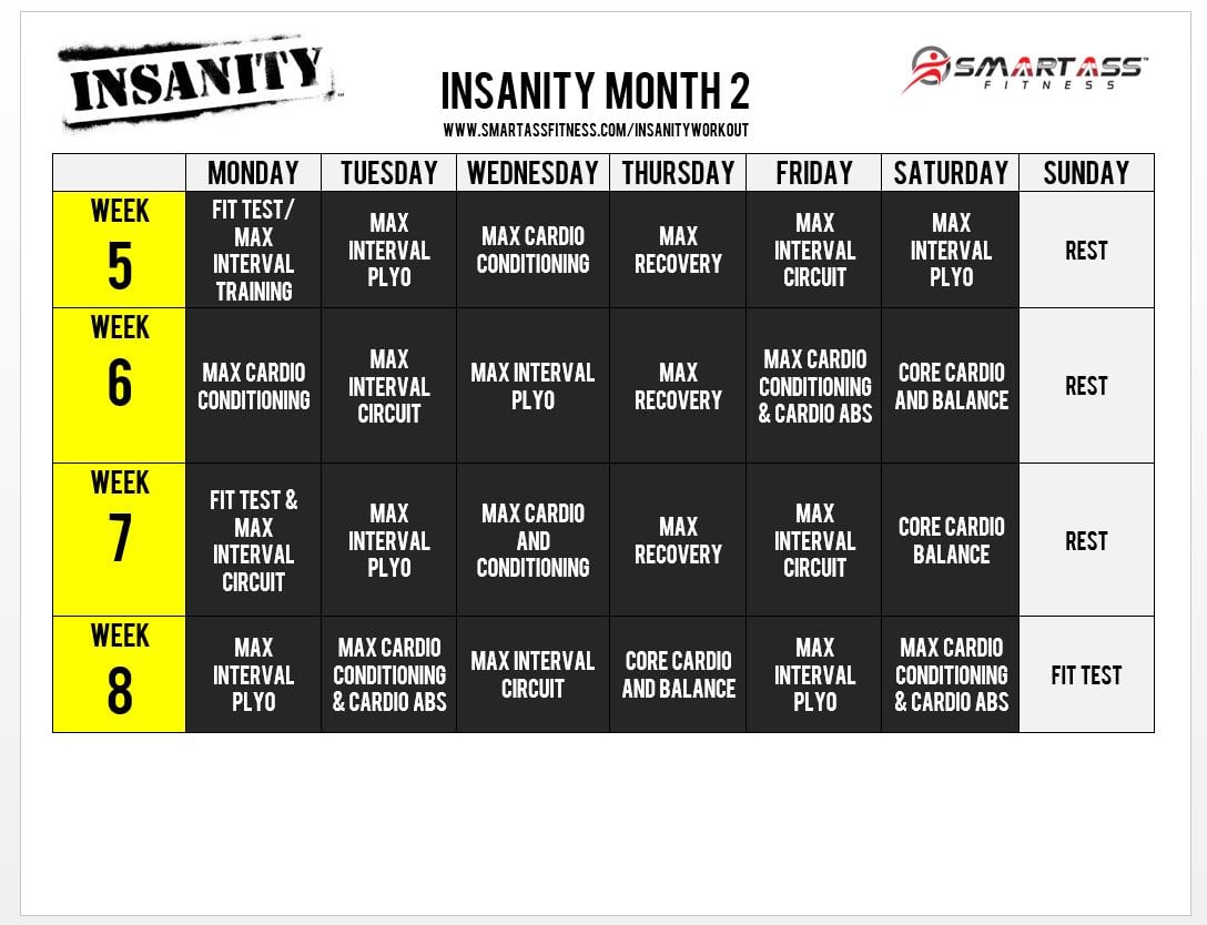 Insanity Asylum Workout Schedule Printable