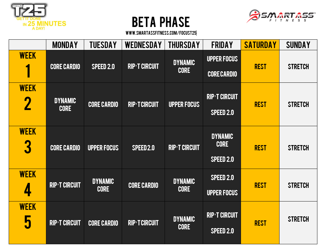 Focus T25 Schedule Smart Ass Fitness