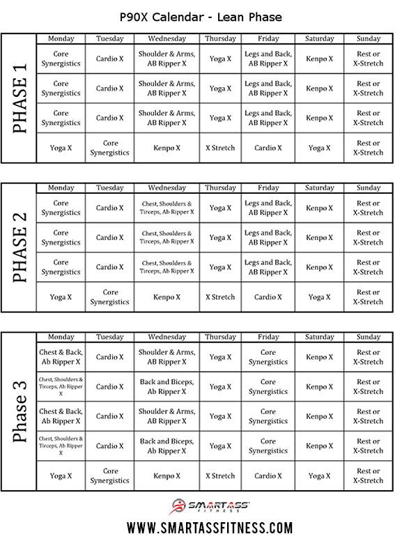 Lean P90X Schedule Smart Ass Fitness